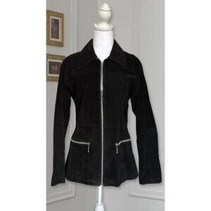 90s Vintage Black Suede Leather Zip Up Jacket